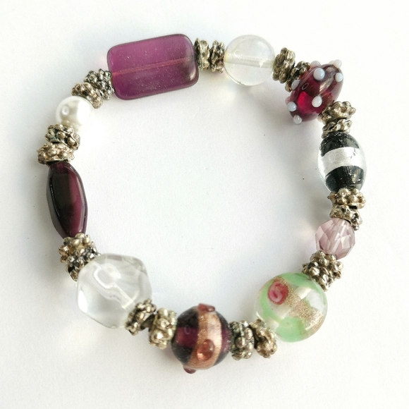 Sebera Jewelry - Czech Bead Purple Bracelet Stretch